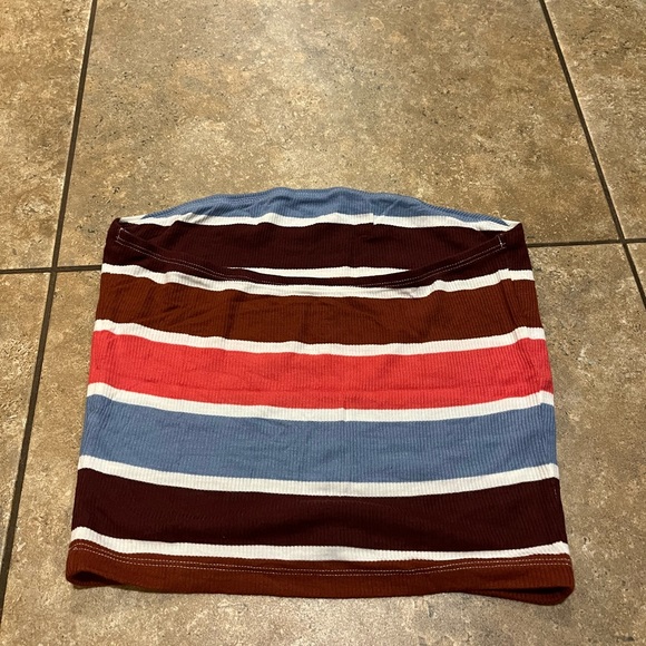 AMERICAN EAGLE blue & brown striped strapless top - Picture 3 of 3